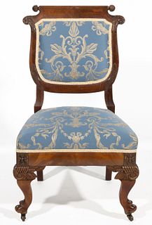 FRENCH CARVED MAHOGANY SIDE CHAIR,