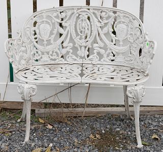NEOCLASSICAL-STYLE PAINTED CAST-IRON GARDEN BENCH,