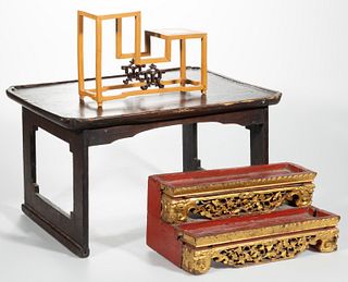 CHINESE ASSORTED DISPLAY STANDS / MINIATURE FURNITURE, LOT OF THREE,