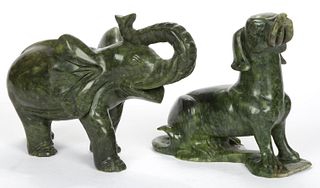 CHINESE CARVED JADE LARGE ANIMAL FIGURES, LOT OF TWO,