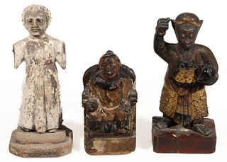 ASIAN / CONTINENTAL CARVED WOOD FIGURES, LOT OF THREE,