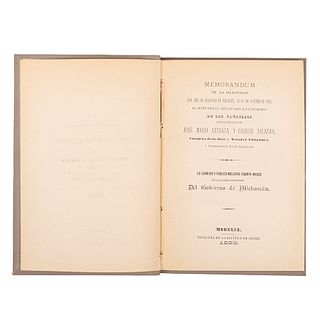 Ocampo Manzo, Melchor. Memorandum de la Solemnidad con que se Inauguro en Uruapan, el 21de octubre de 1893, el Monumeto. Morelia: 1893.