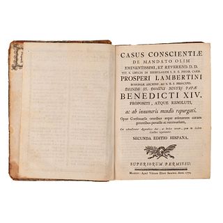 Lambertini, Prosperi. Casus Conscientiae de Mandato Olim. Benedecti XIV. Matriti: Apud Viudam Elisaei Sanchez, 1770.