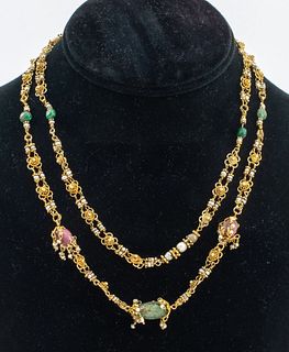 Vintage 14K Colored Stone Bead & Pearl Necklace