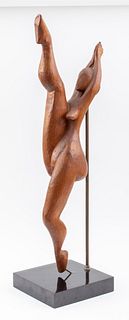 Signed MCM Style Wood Nude Female Dancer Sculpture