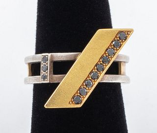 Art Jewelry Silver 18K Gold & Black Diamond Ring