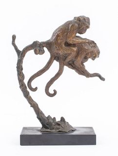 Georges Lavroff Bronze Monkey Couple Sculpture