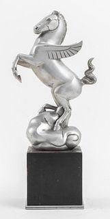 Art Deco Silver Tone Metal Pegasus Sculpture