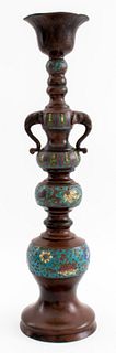 Japanese Bronze and Champleve Altar Candlestick