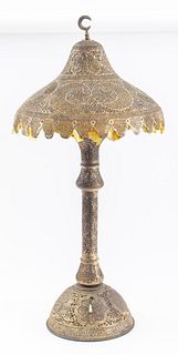 Moroccan Judaica Gilt Metal Table Lamp
