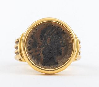 18K Yellow Gold Ancient Coin Ring