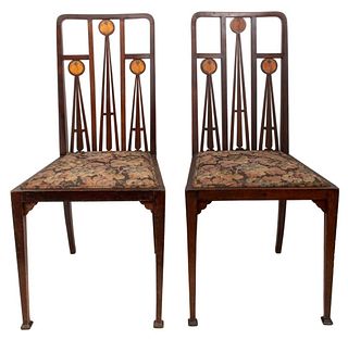 Liberty & Co. Art Nouveau Inlaid Side Chairs, Pair