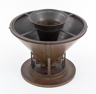 Art Deco Patinated Bronze Flower Vase in 3 Parts