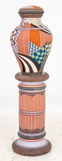 Don Cornett Postmodern Terracotta Urn & Pedestal