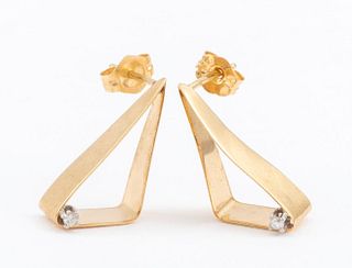 Modernist 14K Gold Geometric Diamond Earrings