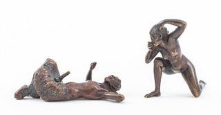 Franz Bergman Bronze Satyr & Nude Woman Sculpture