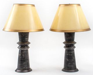 Giacometti Style Faux Bronze Table Lamps, Pr