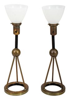 Mid Century Modern Atomic Brass Table Lamps, Pair