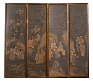Chinese Embroidered & Hand Painted Kesi Panels, 4