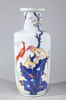 Chinese Famille Rose Enameled Porcelain Gilt Rouleau Vase