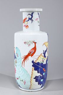 Chinese Famille Rose Enameled Porcelain Rouleau Vase