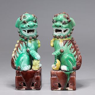 Pair Antique Chinese Porcelain Foo Lion