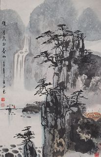 Group of Two Vintage Chinese Scrolls, Zhao Bin Landscapes