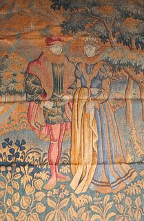 Antique Wool Tapestry Depicting 16th Century Lord & Lady