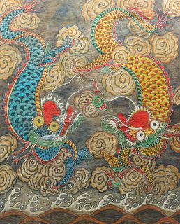 Korean Folk Painting Twin Dragons