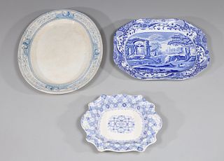 Group of Three Antique Serving Platters, Clyde Pottery, Spode, R.M.W. & Co.