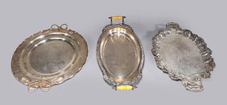 Group of Three Silver Plate Handled Serving Trays