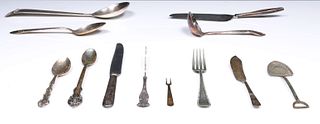 Large Group of Thirty Five Various Silver Plate Flatware & Serving Utensils