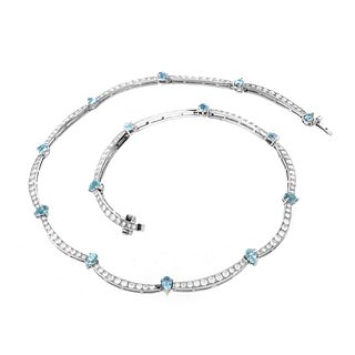 Diamond, Aquamarine and 18K Necklace