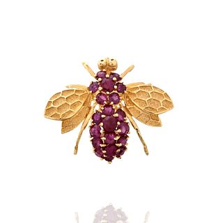Ruby and 14K Bee Pin