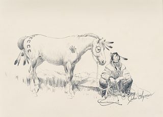 John Ford Clymer (1907 - 1989) Untitled (Indian Brave with Horse)
