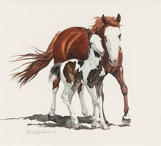 Bev Doolittle (b. 1947) Pinto Mare and Foal