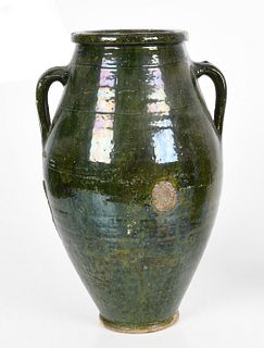 Two stoneware vessels, Jugtown & green glazed