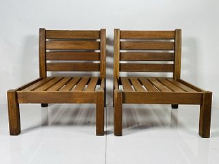 Pair of Outdoor Lounge Chairs in Solid Teak