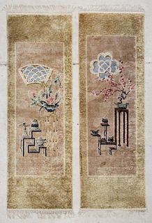 2 Vintage Chinese Silk Rugs: 2' x 6' (61 x 183 cm)