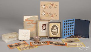 Miscellaneous lot, to include sand painting, stereoview cards, etc.