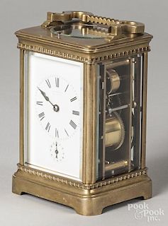 French brass carriage clock, retailed by Tiffany & Co., 6'' h.