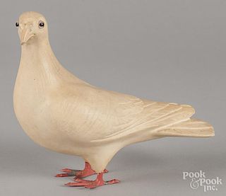 Chalkware pigeon, late 19th c., with tin feet, 7 1/4'' h.