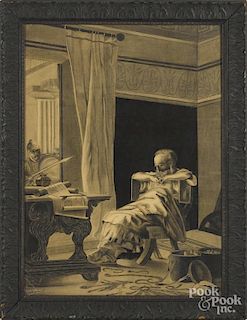 Pencil and charcoal interior of a philosopher, signed Constantin 1904, 37 1/4'' x 26 3/4''.