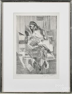 Jacques Villon (French 1875-1963), cubist etching, titled Maternite, signed lower right