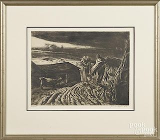 John Costigan (American 1888-1972), etching, titled Fodder, signed lower right, 9 3/4'' x 12 3/4''.