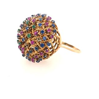 Sapphire Ruby and Emerald Cocktail Ring