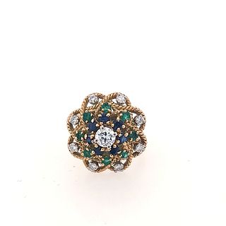 Diamond, Emerald and Sapphire Cocktail Ring
