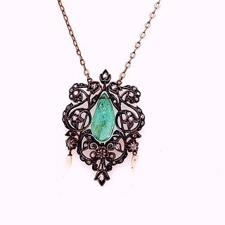 Vintage Emerald Diamond Pendant