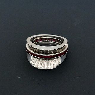 White Gold and Ruby Ring with Decorative Jacket