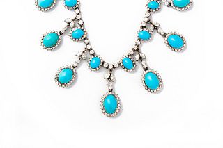 Vintage White Gold, Turquoise and Diamond Necklace